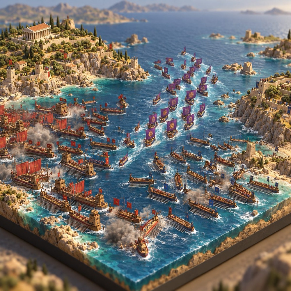 Diorama of the naval battle of Actium.